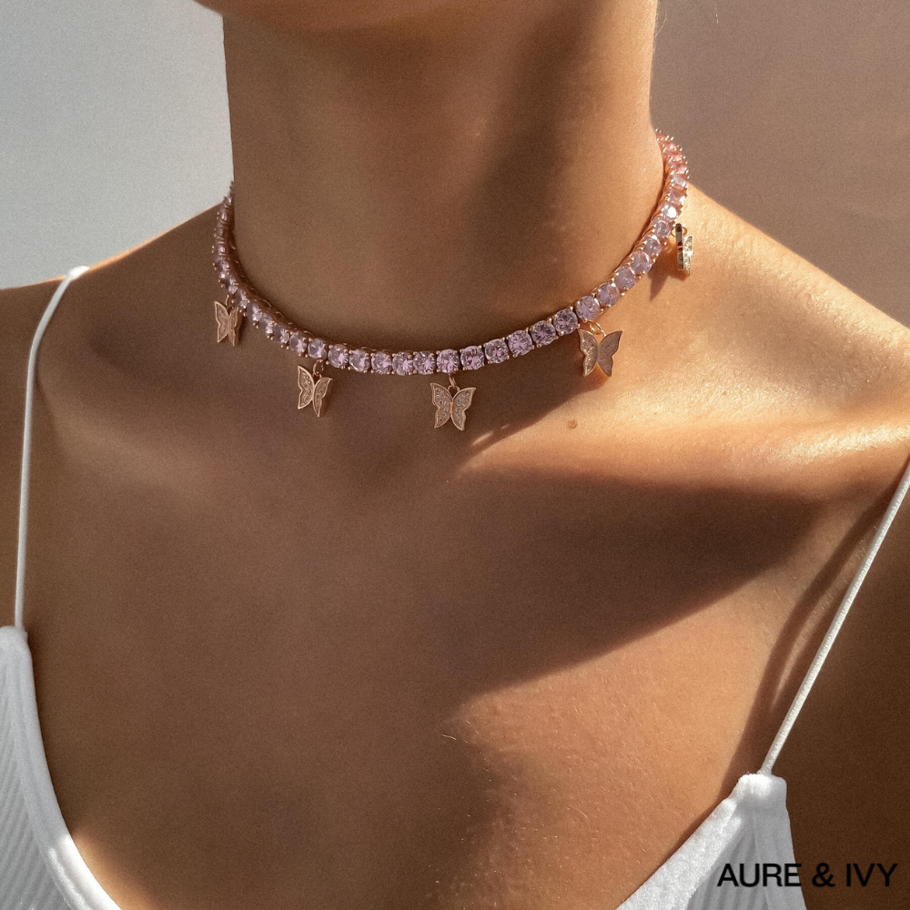 Icy Butterfly Choker (Pink CZ)